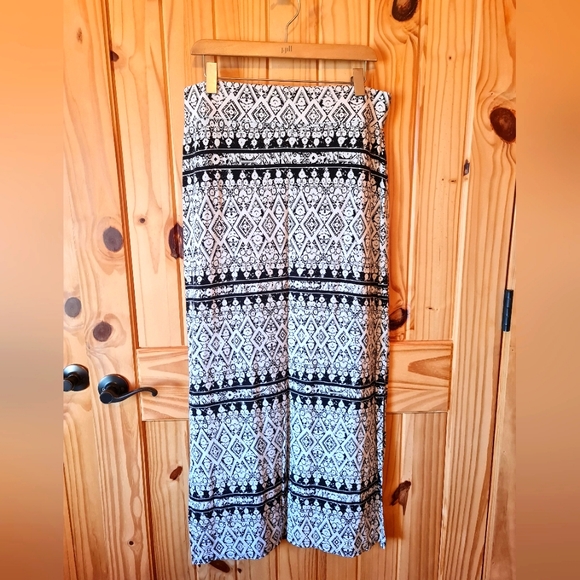 Skirt Double Side Slits Knit Geometric Print Spandex Wide Band Stretch Waist - Picture 1 of 4